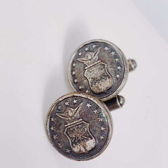 Vintage N.S. Meyer Sterling Silver Military Cufflinks - Eagle Shield Design - Picture 2 of 9